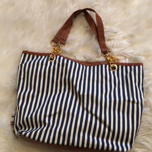 Blue and white striped small tote - Picture 2 of 3